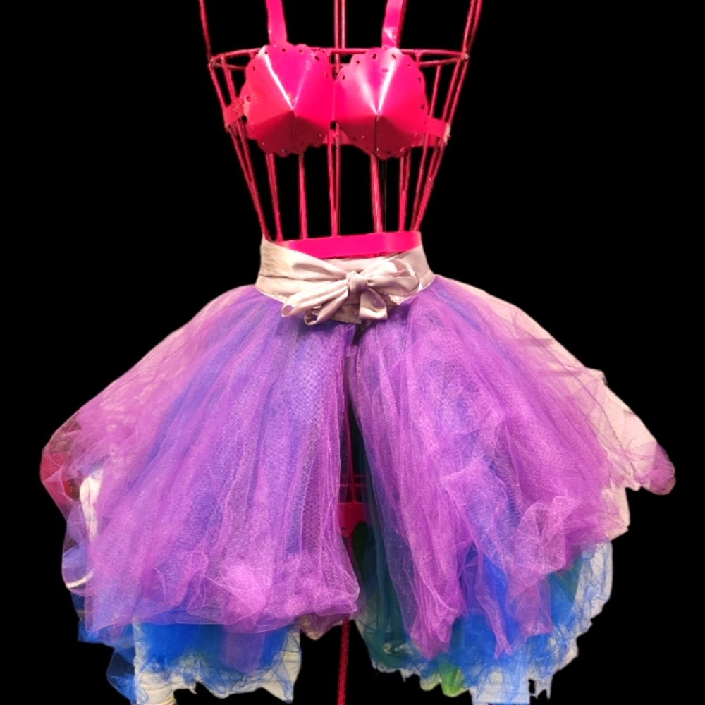 Hugh purple green &blue three layered costom TUTU/SILK RIBBON.
